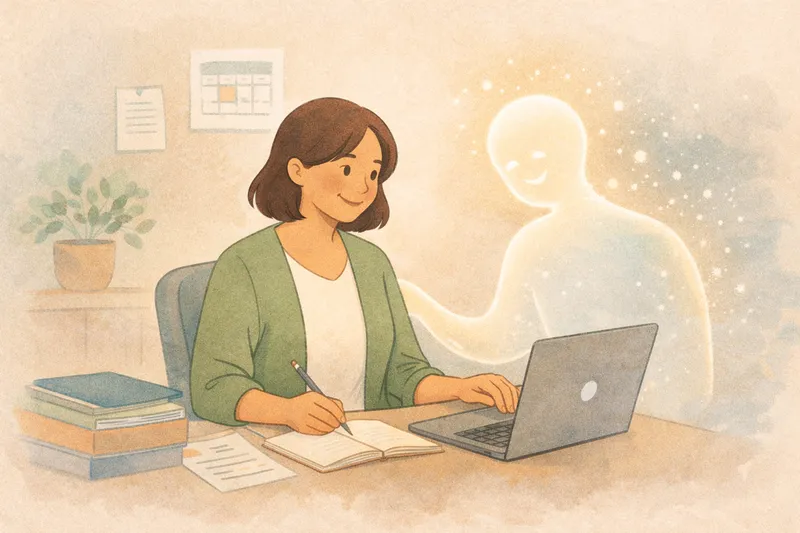 AI assistant working alongside a therapist, representing supportive technology that enhances human expertise